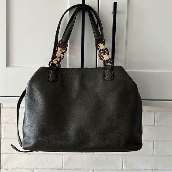 TALBOTS Soft Pebbled Leather Satchel Crossbody Shoulder Bag Olive Green Purse - Picture 14 of 16